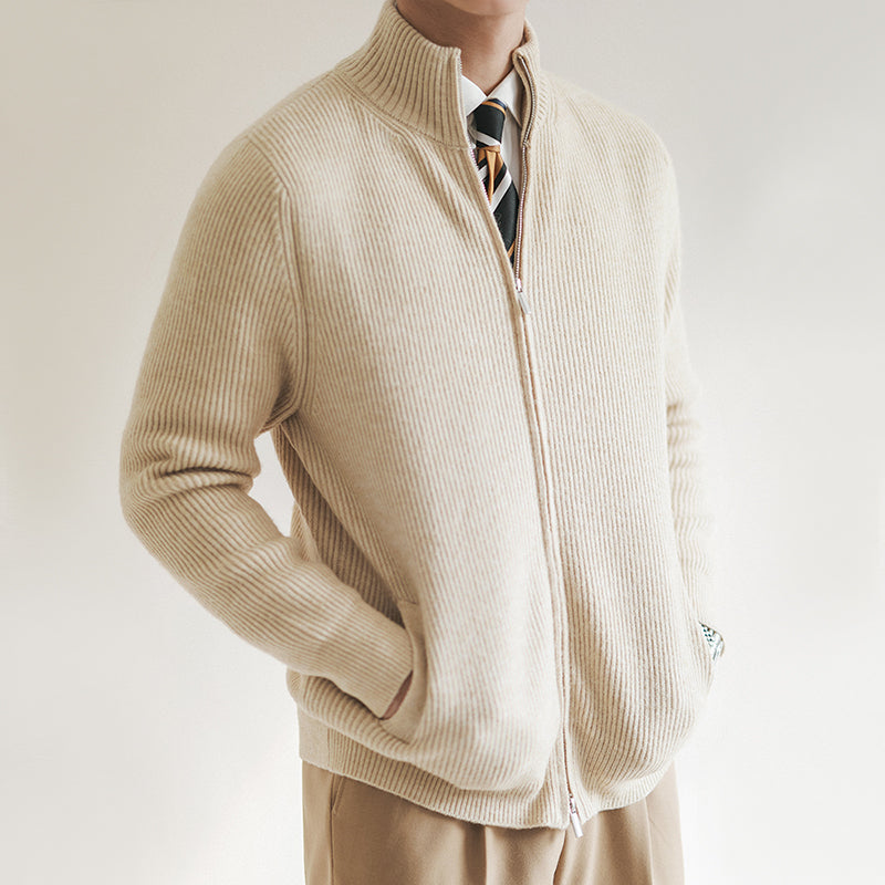 Herren Strickjacke mit Reißverschluss | Gerippter Strickpullover mit durchgehendem Reißverschluss für Frühling und Übergangszeit