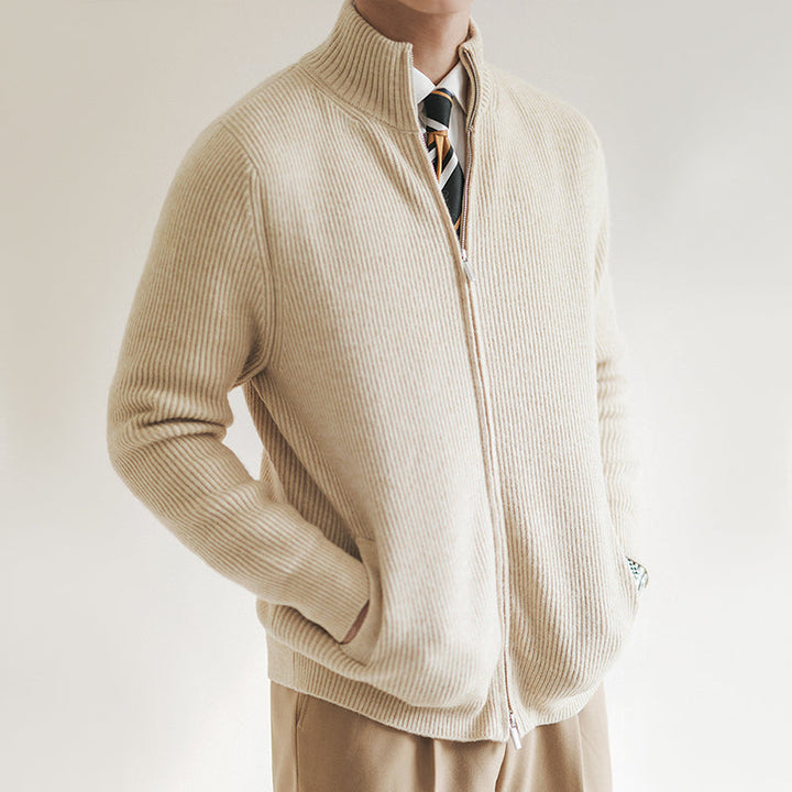Herren Strickjacke mit Reißverschluss | Gerippter Strickpullover mit durchgehendem Reißverschluss für Frühling und Übergangszeit