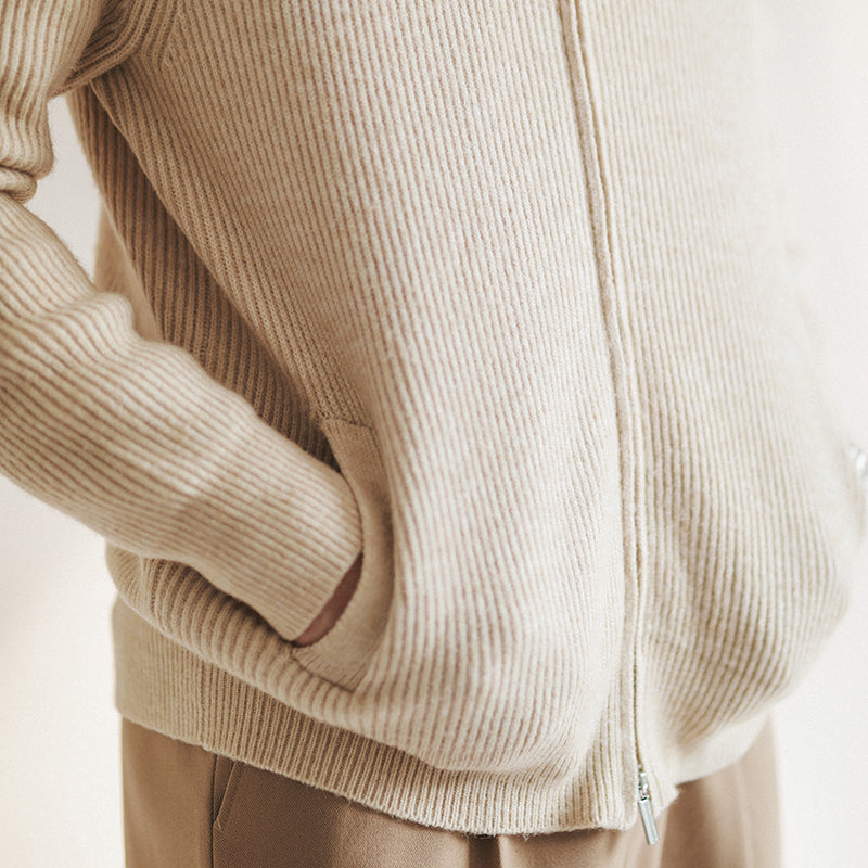 Herren Strickjacke mit Reißverschluss | Gerippter Strickpullover mit durchgehendem Reißverschluss für Frühling und Übergangszeit