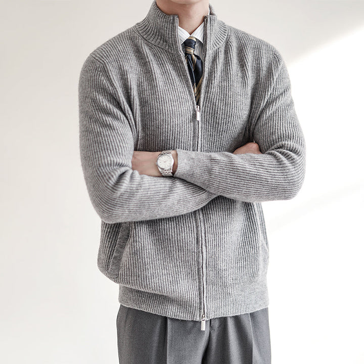Herren Strickjacke mit Reißverschluss | Gerippter Strickpullover mit durchgehendem Reißverschluss für Frühling und Übergangszeit