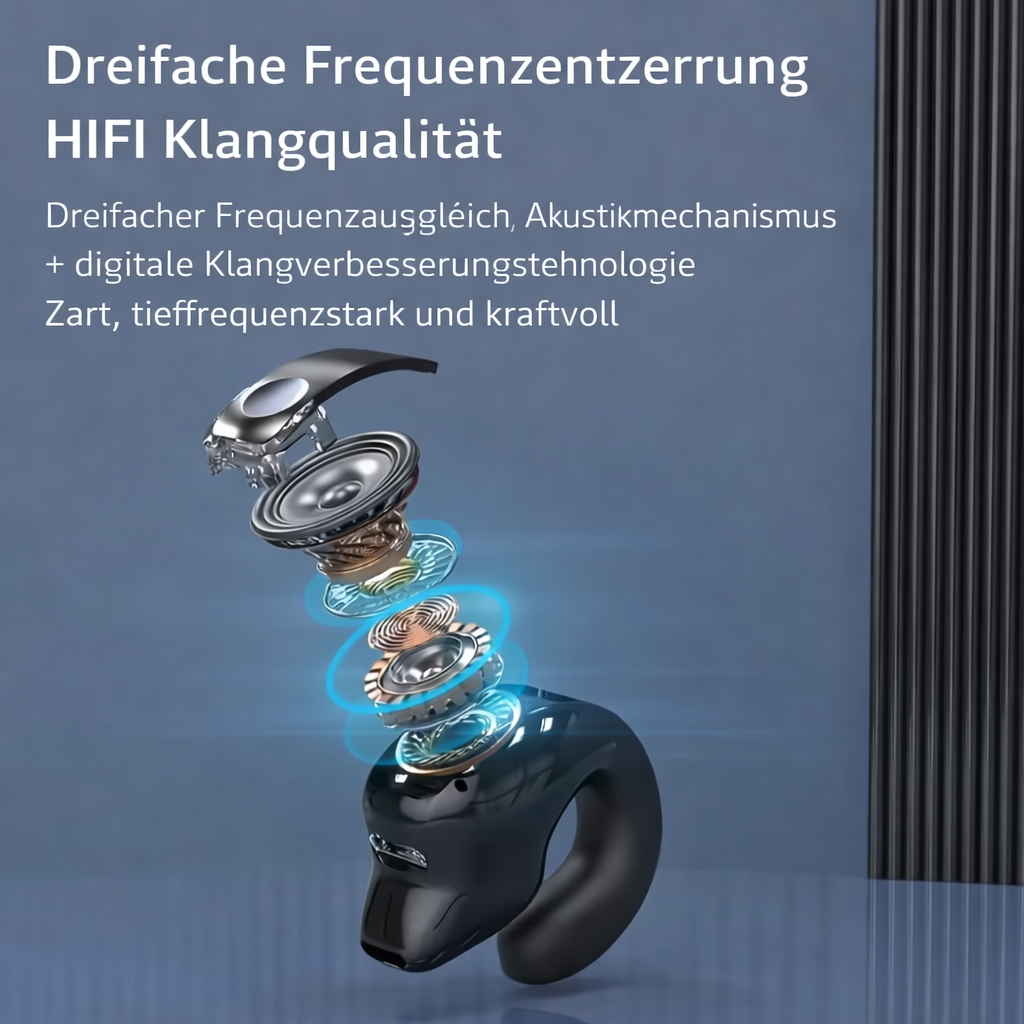 Bluetooth Clip-On Kopfhörer | Open-Ear Ohrhörer mit Bluetooth 5.3, Ein-Knopf-Steuerung und bequemem Sitz