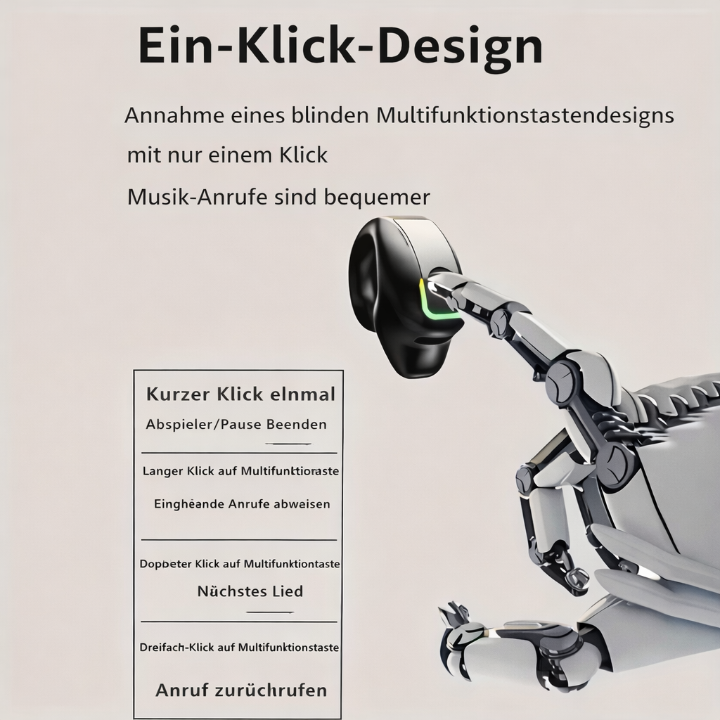 Bluetooth Clip-On Kopfhörer | Open-Ear Ohrhörer mit Bluetooth 5.3, Ein-Knopf-Steuerung und bequemem Sitz