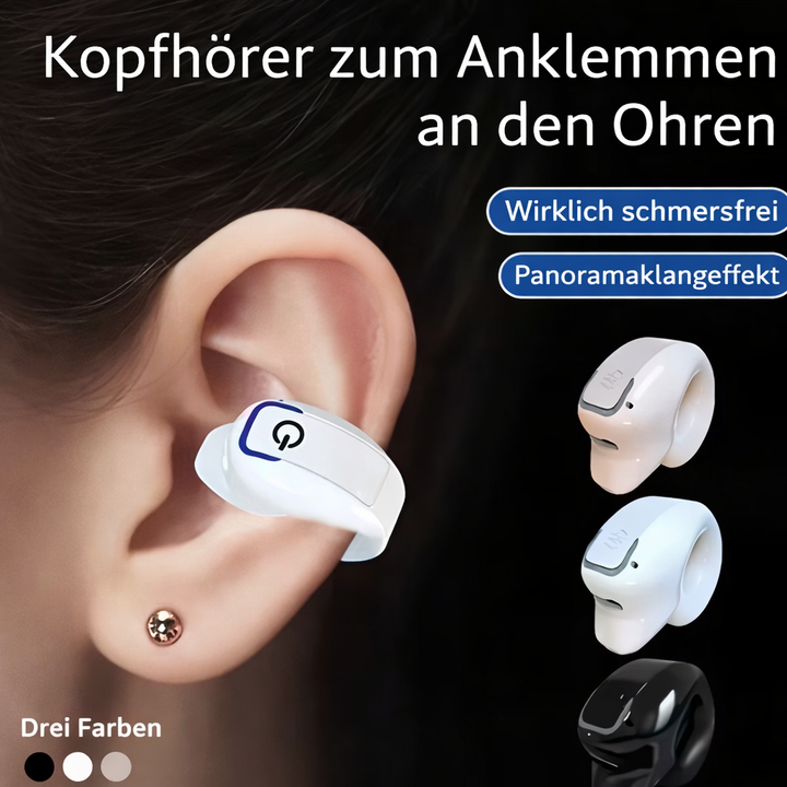 Bluetooth Clip-On Kopfhörer | Open-Ear Ohrhörer mit Bluetooth 5.3, Ein-Knopf-Steuerung und bequemem Sitz