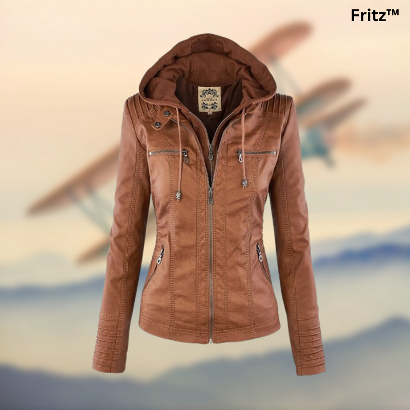 Fritz Damen Lederjacke mit Kapuze | Warm &amp; Elegant | Wasserabweisend &amp; Winddicht | Stylischer Winterbegleiter