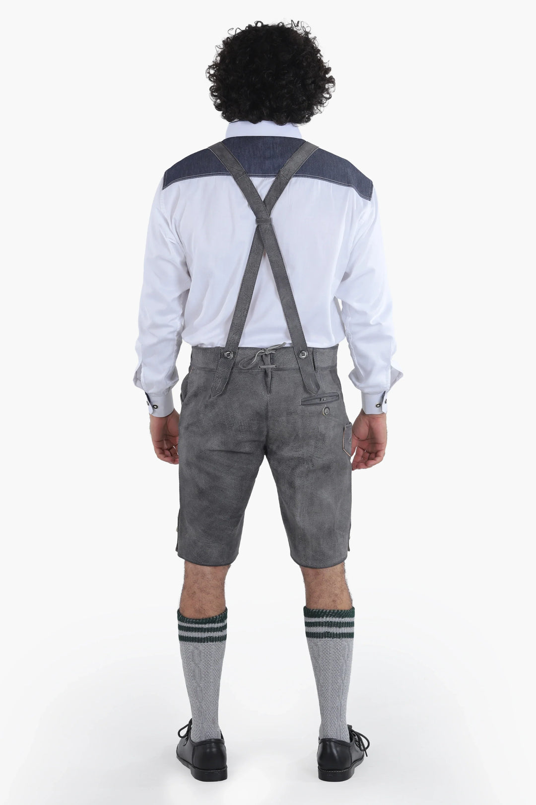 Lederhose Herren kurz | Schwarze Trachtenlederhose mit Stickerei und verstellbaren Hosenträgern für Oktoberfest