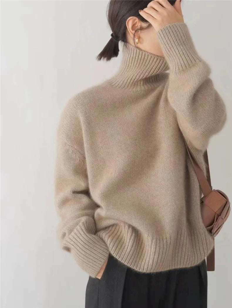 Damen Rollkragenpullover aus weichem Strick | Warmer Pullover in Beige, Grau und Khaki für Büro und Freizeit