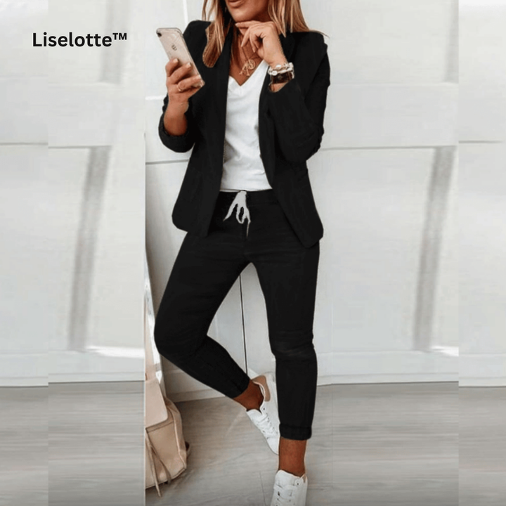 Damen Zweiteiler Set aus Baumwoll-Polyester-Mix | Bluse &amp; Hose/Shorts im Büro-Look | Figurschmeichelnd, bequem, ganzjährig