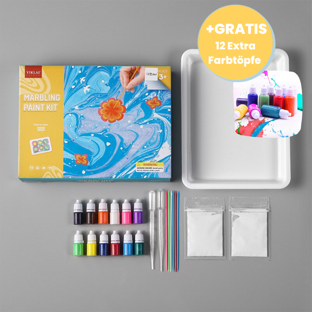 Marmorierfarben-Set für Kinder &amp; Erwachsene | Farbe auf Wasser für einzigartige Muster | Waschbar, ungiftig, Familienaktivität