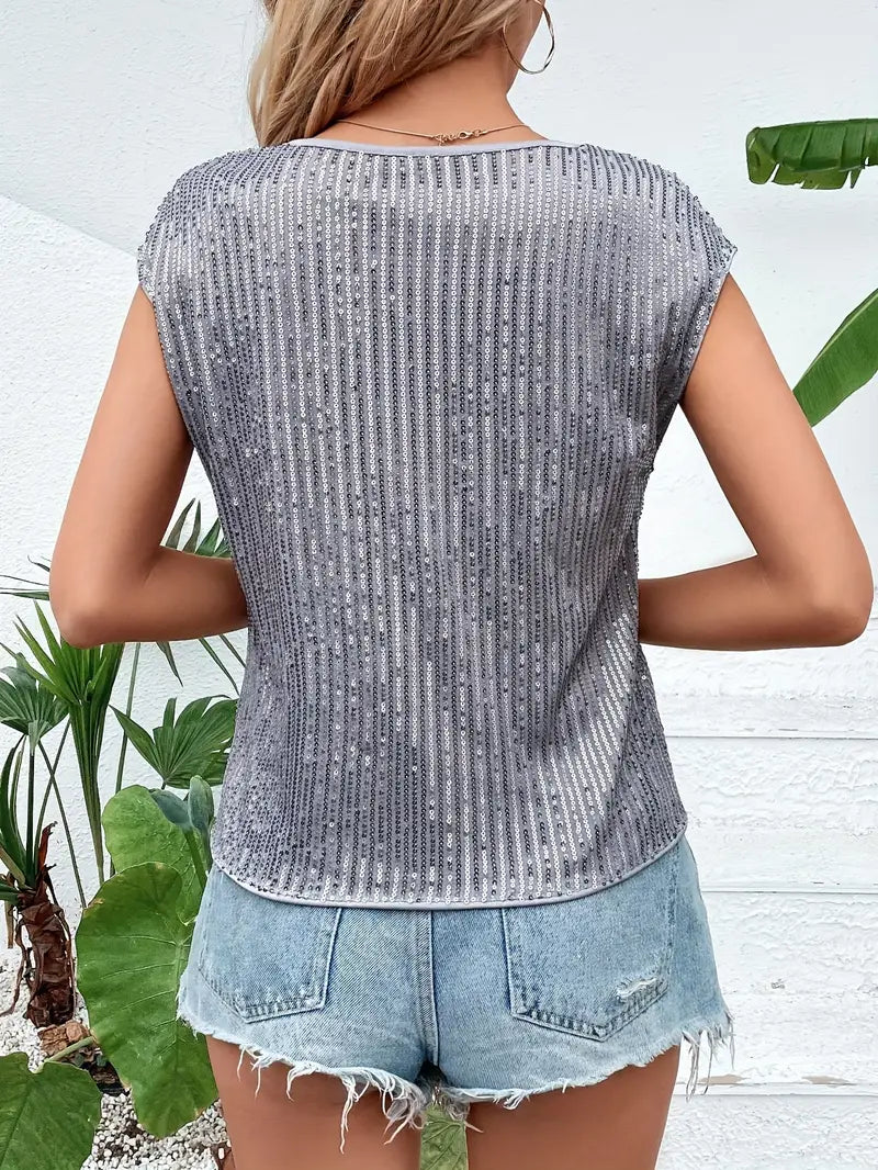 Damen Pailletten Top | Ärmelloses Glitzeroberteil mit funkelnden Pailletten für Partys, Silvester und festliche Abendlooks