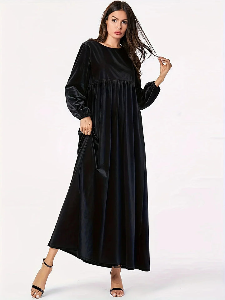 Damen Samt Maxikleid in großen Größen | Elegantes Abendkleid mit hoher Empire-Taille, langen Ärmeln und weich fallendem Stoff