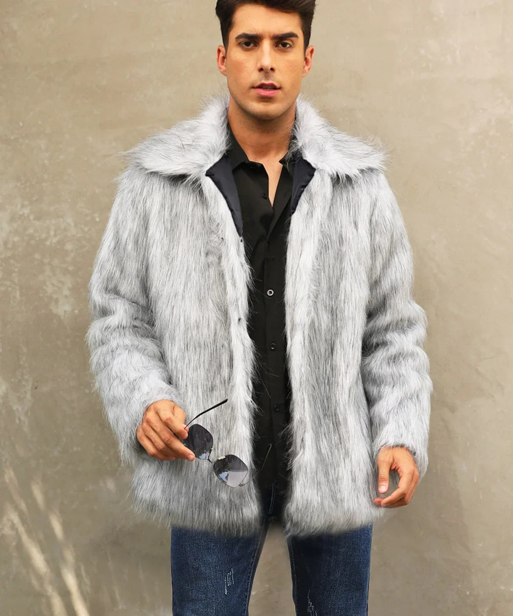 Herren Kunstfelljacke mit Umlegekragen | Flauschige Winterjacke im Oversize-Schnitt mit offener Vorderseite und Seitentaschen
