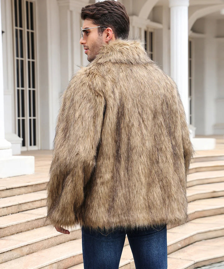 Herren Kunstfelljacke mit Umlegekragen | Flauschige Winterjacke im Oversize-Schnitt mit offener Vorderseite und Seitentaschen