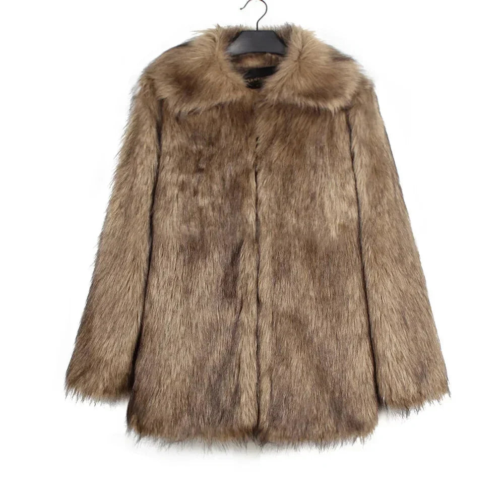 Herren Kunstfelljacke mit Umlegekragen | Flauschige Winterjacke im Oversize-Schnitt mit offener Vorderseite und Seitentaschen
