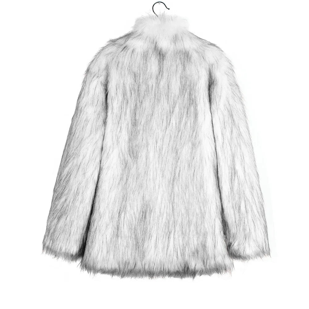 Herren Kunstfelljacke mit Umlegekragen | Flauschige Winterjacke im Oversize-Schnitt mit offener Vorderseite und Seitentaschen