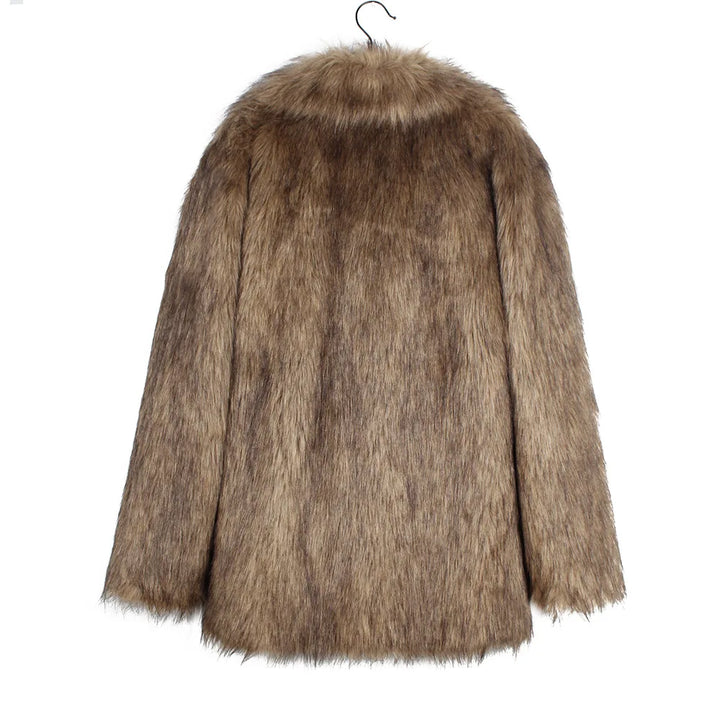 Herren Kunstfelljacke mit Umlegekragen | Flauschige Winterjacke im Oversize-Schnitt mit offener Vorderseite und Seitentaschen