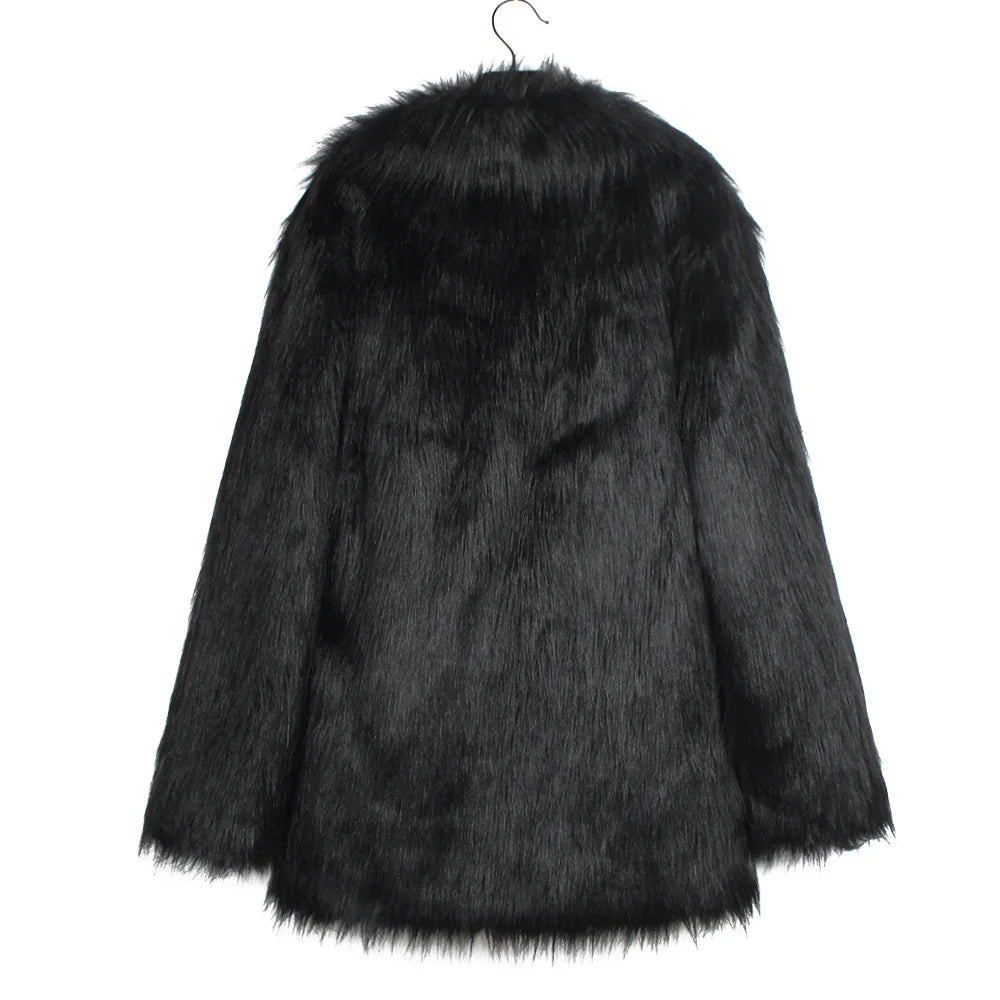 Herren Kunstfelljacke mit Umlegekragen | Flauschige Winterjacke im Oversize-Schnitt mit offener Vorderseite und Seitentaschen