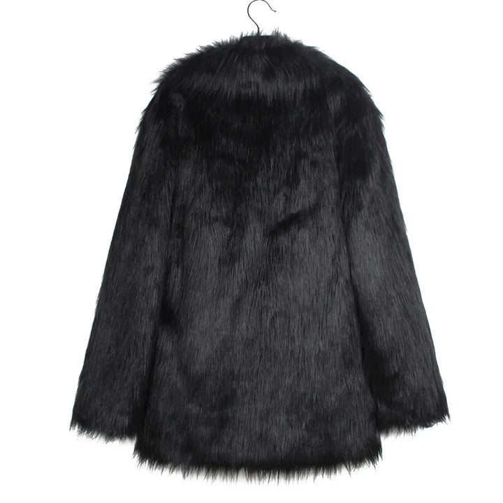 Herren Kunstfelljacke mit Umlegekragen | Flauschige Winterjacke im Oversize-Schnitt mit offener Vorderseite und Seitentaschen