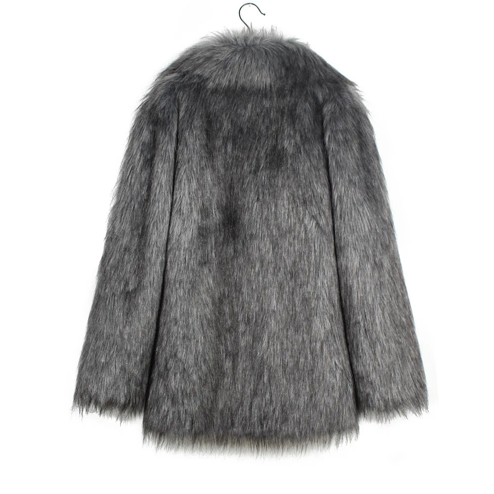 Herren Kunstfelljacke mit Umlegekragen | Flauschige Winterjacke im Oversize-Schnitt mit offener Vorderseite und Seitentaschen