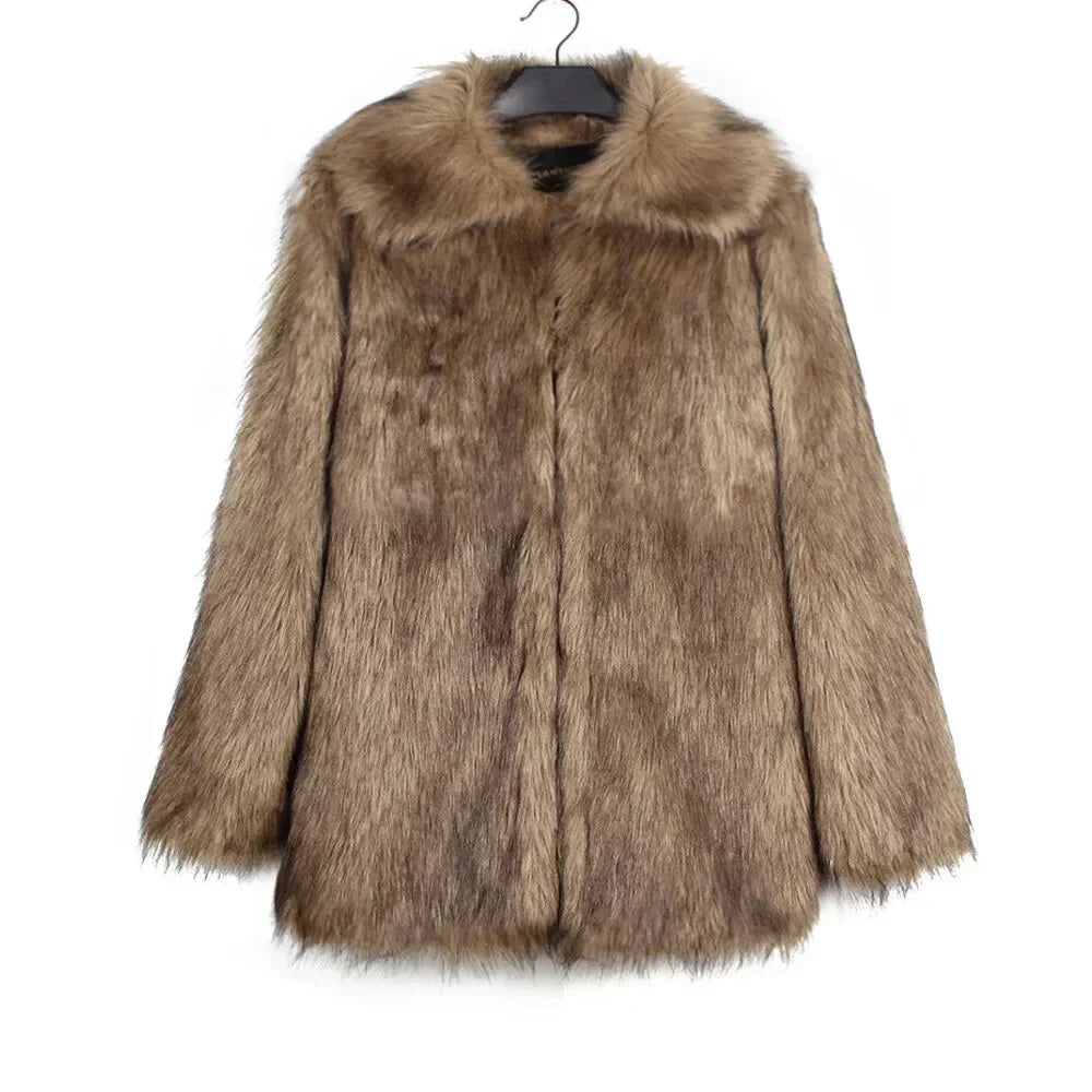 Herren Kunstfelljacke mit Umlegekragen | Flauschige Winterjacke im Oversize-Schnitt mit offener Vorderseite und Seitentaschen