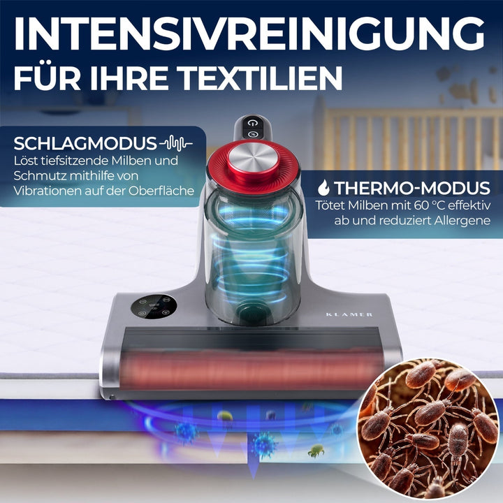 Milbenstaubsauger 450 Watt | Handstaubsauger mit 18.000 Pa, UV-Funktion und HEPA-Filter