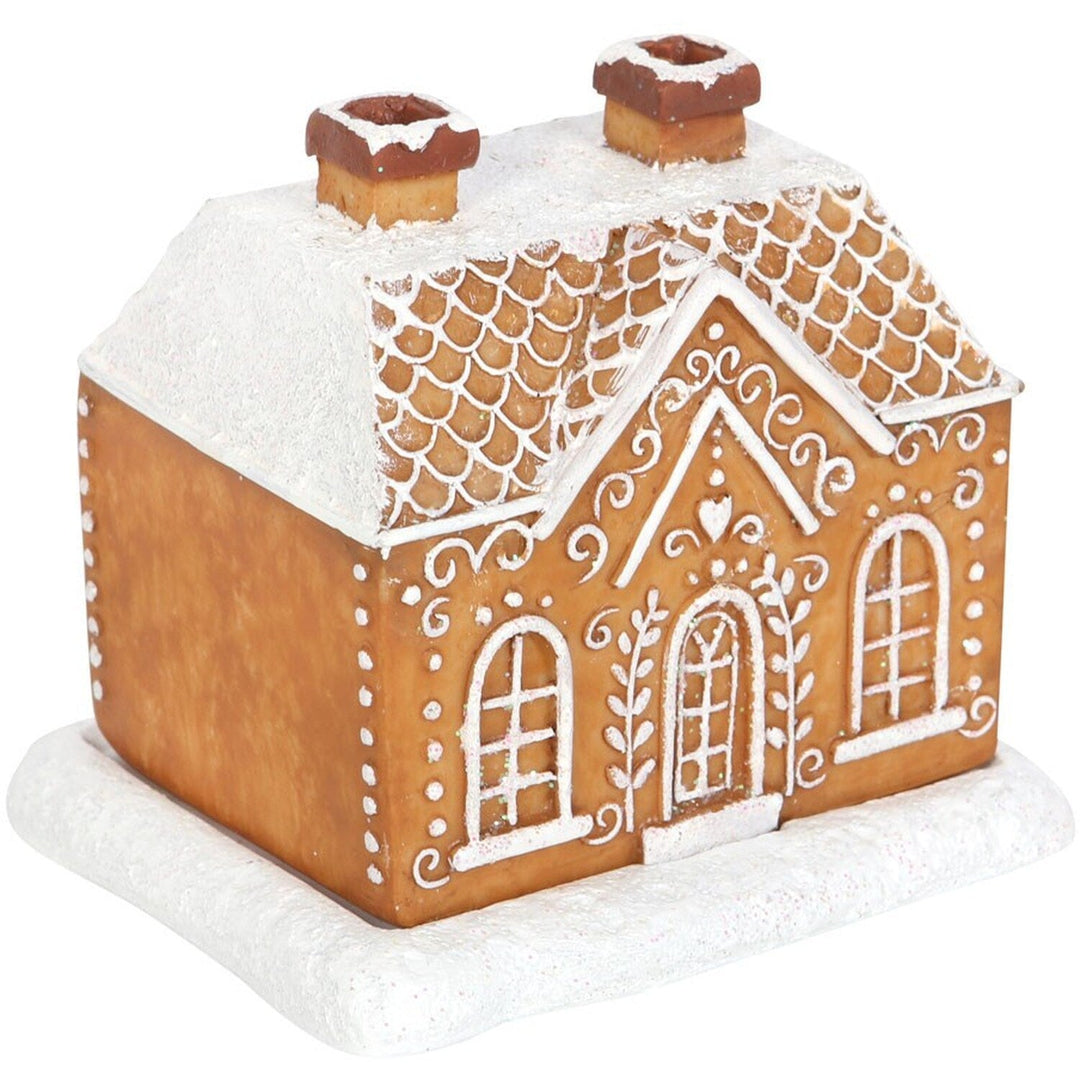 Dekoratives Lebkuchenhaus für Weihnachten | Weihnachtshaus mit Schneeoptik, weißen Verzierungen und detailreichem Design für Innenräume