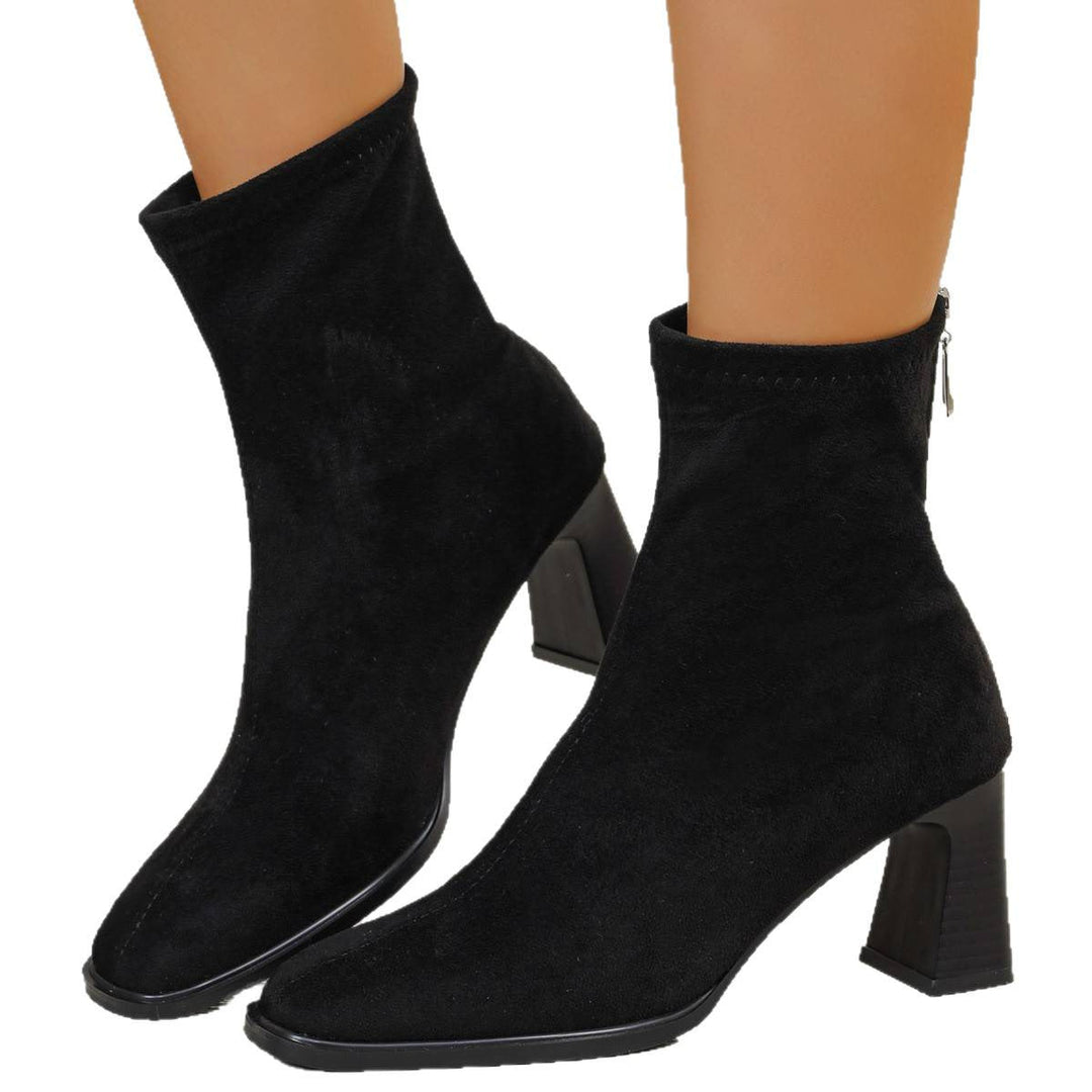 Damen Wildleder-Stiefeletten mit Blockabsatz | Elegante Ankle Boots mit seitlichem Innenreißverschluss für Alltag, Büro und Abendanlässe