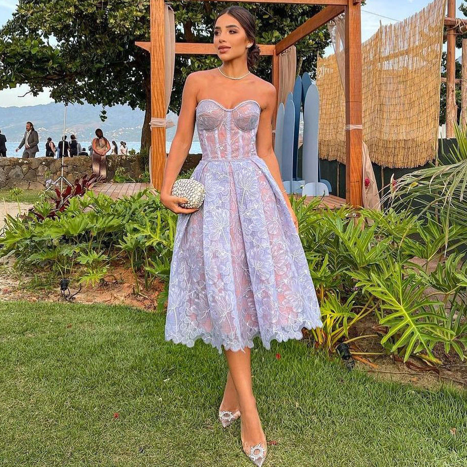 Korsett-Top Spitzen Midi-Kleid aus Satin | figurbetonte Passform &amp; elegante Silhouette | festlich für Abend, Event &amp; besondere Anlässe