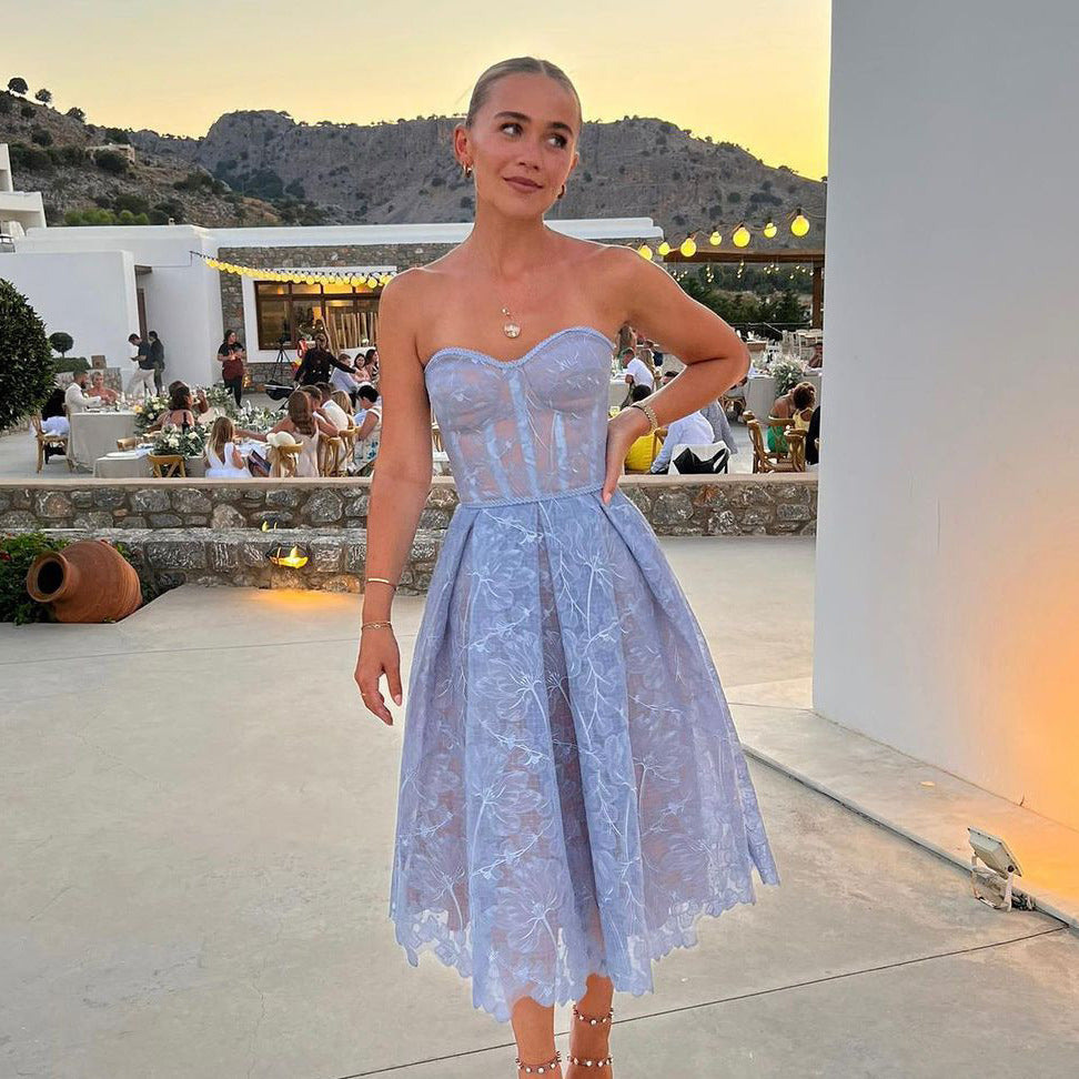 Korsett-Top Spitzen Midi-Kleid aus Satin | figurbetonte Passform &amp; elegante Silhouette | festlich für Abend, Event &amp; besondere Anlässe