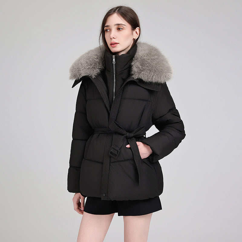 Damen Wintermantel lang mit Thermofüllung | Wasserabweisend, mit abnehmbarem Webpelzkragen, Taillengürtel und Taschen