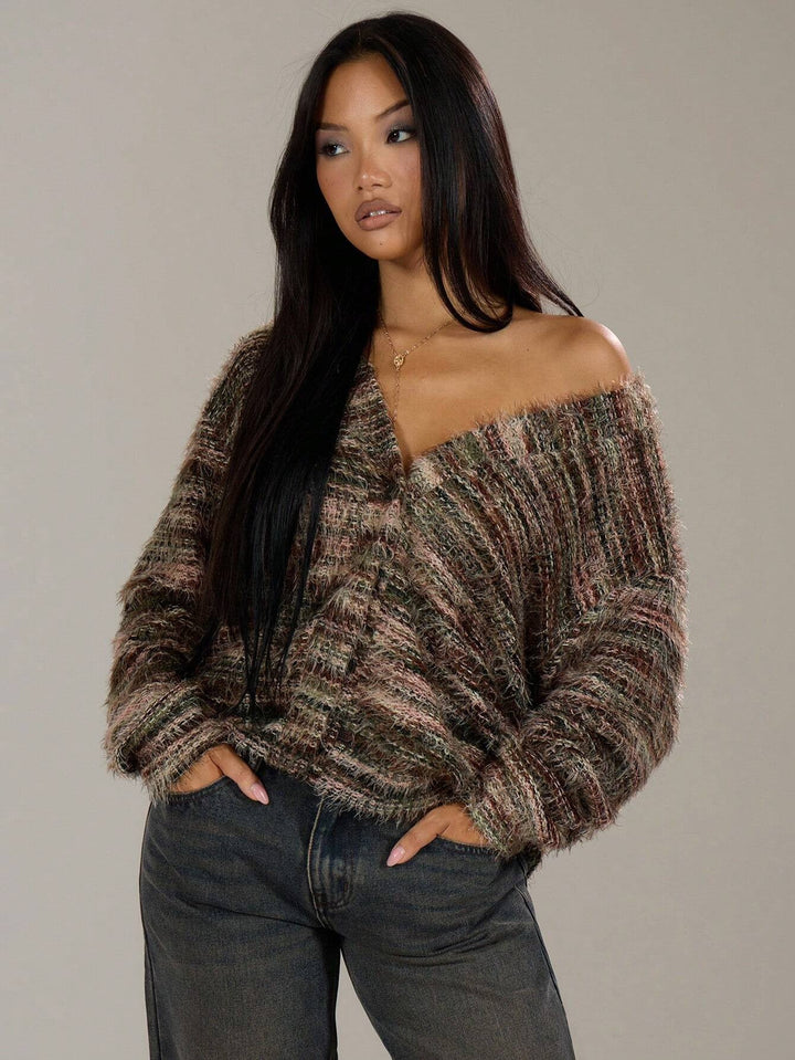 Damen Oversized Strickpullover mit schulterfreiem Ausschnitt | Lockerer Langarmpullover mit Rippenstrick und weicher Strickstruktur