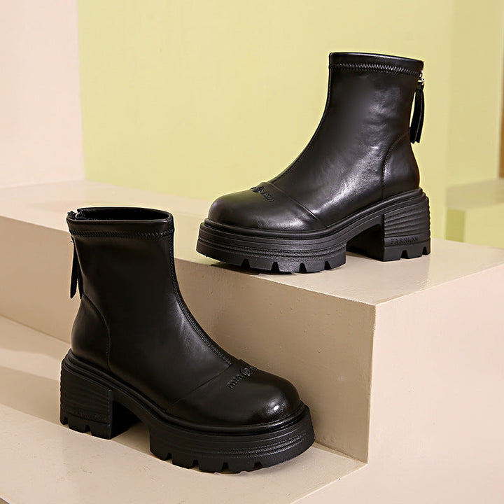 Damen Stiefeletten mit hohem Blockabsatz und Reißverschluss | Elegante Ankle Boots mit rutschfester Gummisohle für Alltag und Abendoutfits