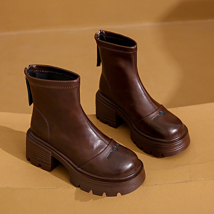 Damen Stiefeletten mit hohem Blockabsatz und Reißverschluss | Elegante Ankle Boots mit rutschfester Gummisohle für Alltag und Abendoutfits