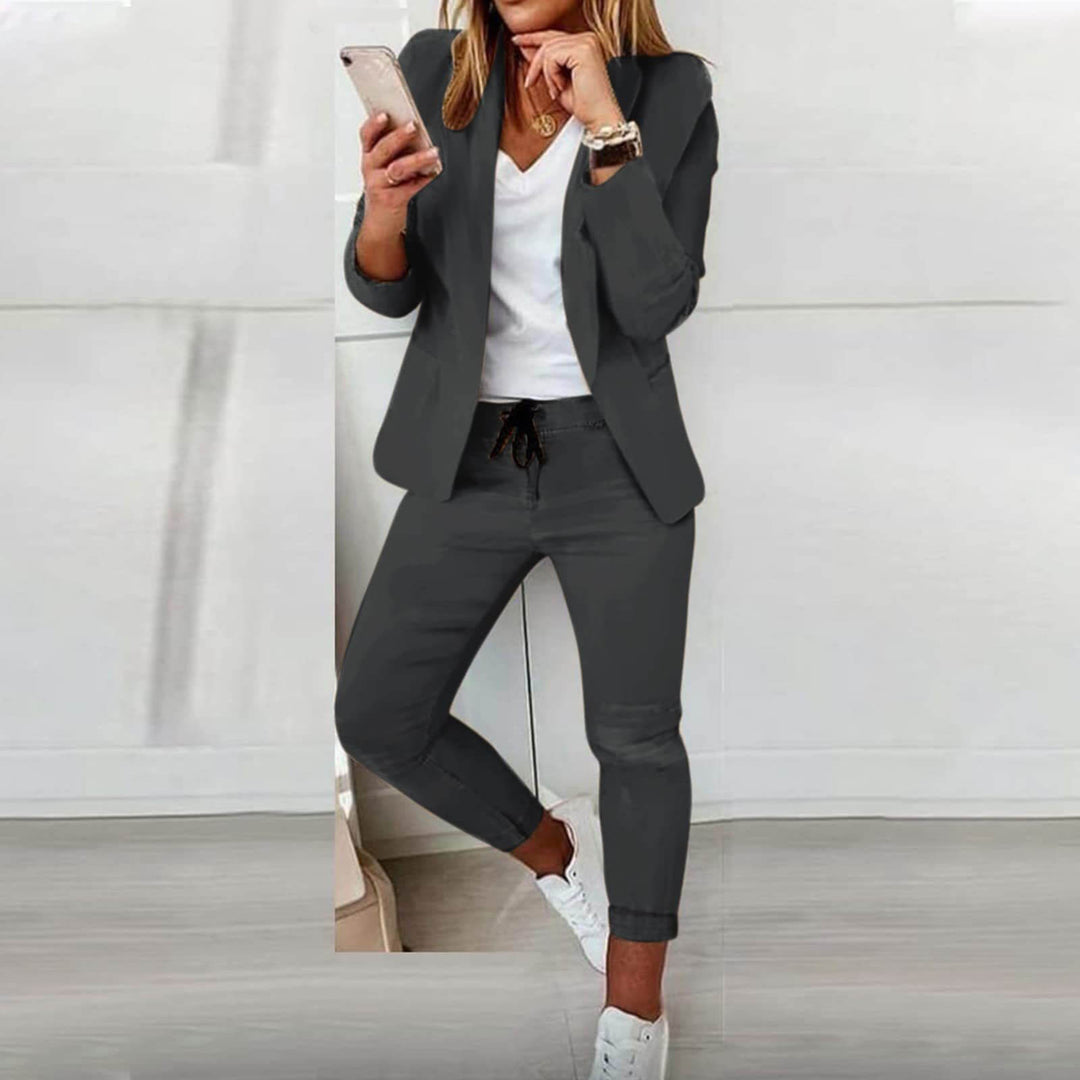 Damen Zweiteiler Set aus Baumwoll-Polyester-Mix | Bluse &amp; Hose/Shorts im Büro-Look | Figurschmeichelnd, bequem, ganzjährig