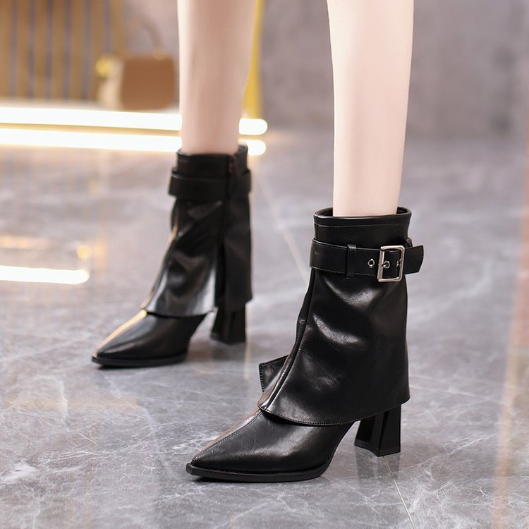 Damen Stiefeletten mit Blockabsatz | Elegante Ankle Boots mit verstellbarem Schnallenriemen für Büro, Alltag und besondere Anlässe
