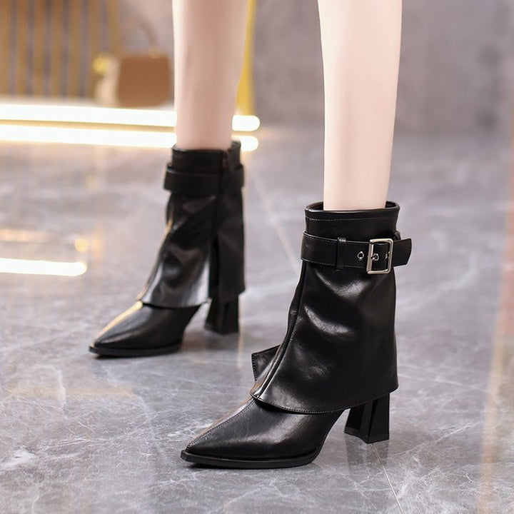Damen Stiefeletten mit Blockabsatz | Elegante Ankle Boots mit verstellbarem Schnallenriemen für Büro, Alltag und besondere Anlässe