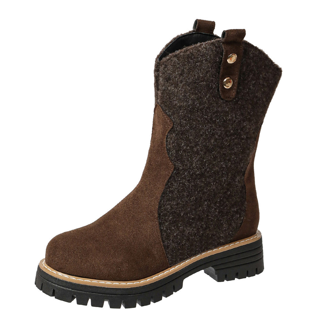 Damen Winterstiefel mit Fleecefutter | Warme Wildlederstiefel mit robuster Gummisohle, seitlichem Reißverschluss und Knopfdetails