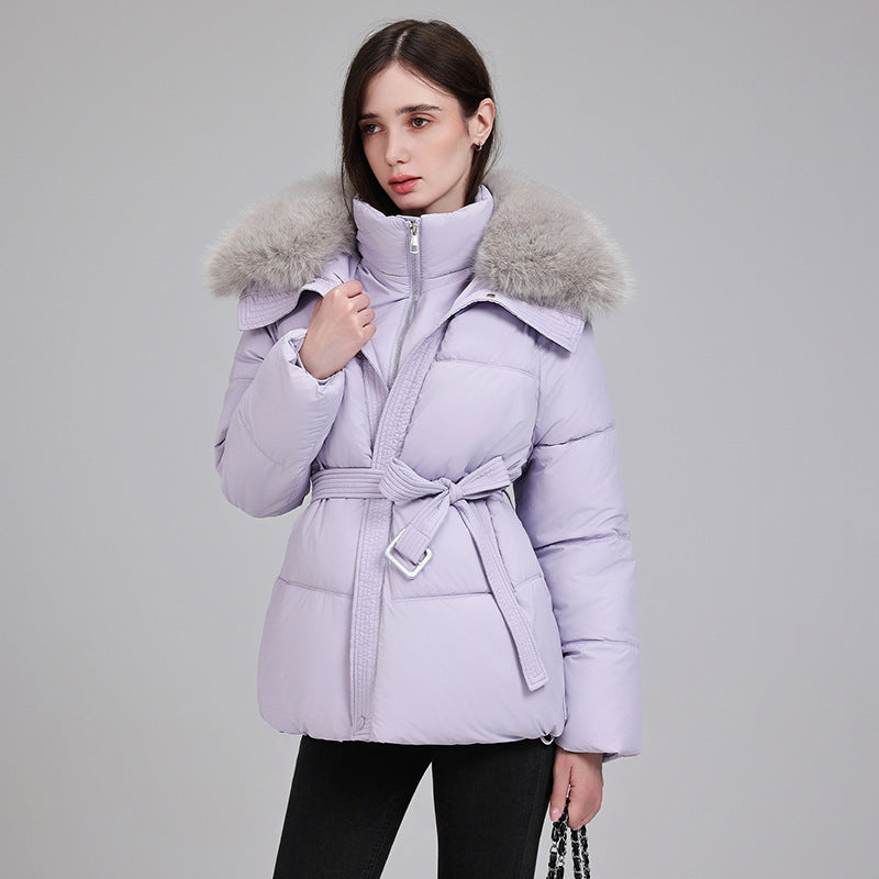 Damen Wintermantel lang mit Thermofüllung | Wasserabweisend, mit abnehmbarem Webpelzkragen, Taillengürtel und Taschen