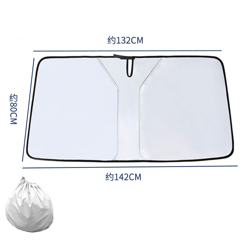 Car Windshield Sunshade Medium Size | UV &amp; Heat Protection for Small Cars | Foldable with Bag | Includes Steering Wheel Cover