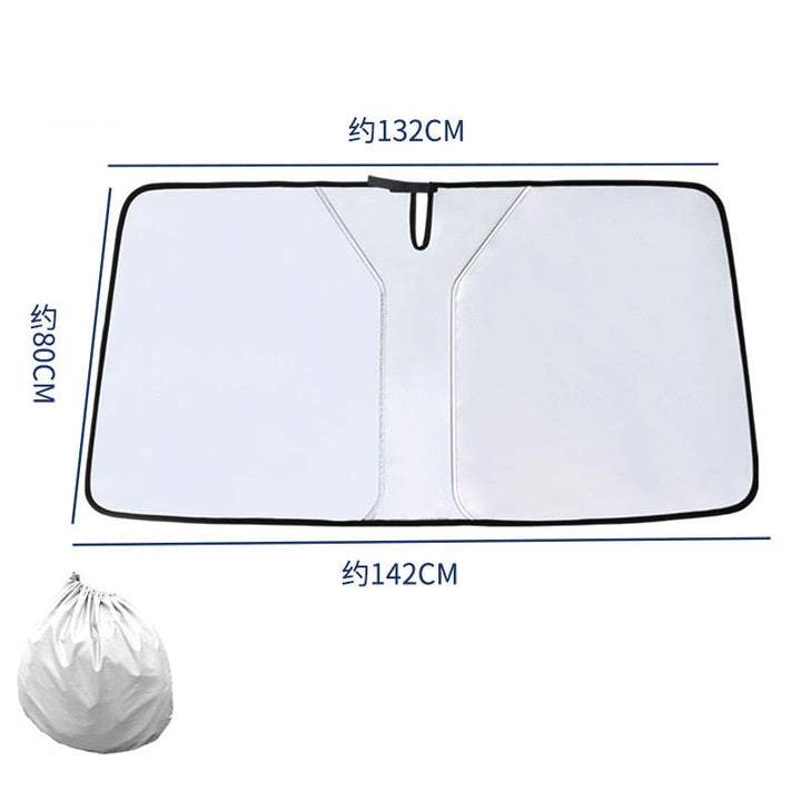 Car Windshield Sunshade Medium Size | UV &amp; Heat Protection for Small Cars | Foldable with Bag | Includes Steering Wheel Cover