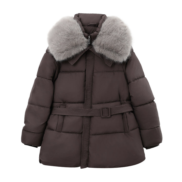 Damen Wintermantel lang mit Thermofüllung | Wasserabweisend, mit abnehmbarem Webpelzkragen, Taillengürtel und Taschen