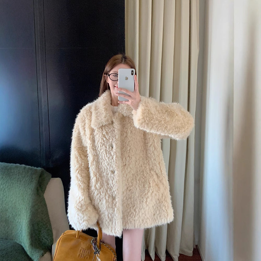 Damen Kunstfellmantel Oversize mit Teddy-Optik | Flauschiger Wintermantel mit Stehkragen und tiefen Eingrifftaschen für kalte Tage