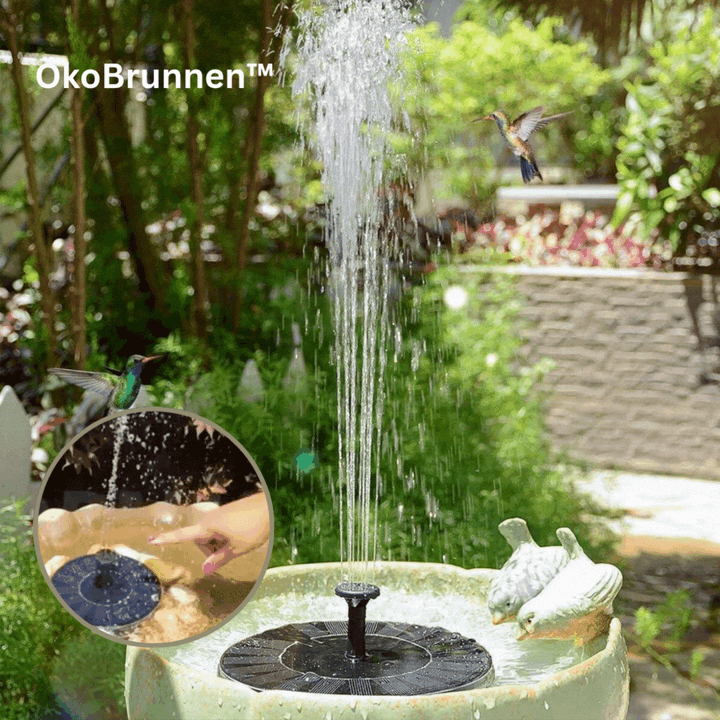 Solar-powered bird fountain for pond &amp; birdbath | Wireless, ready in 1 second | 4 interchangeable spray heads | Black