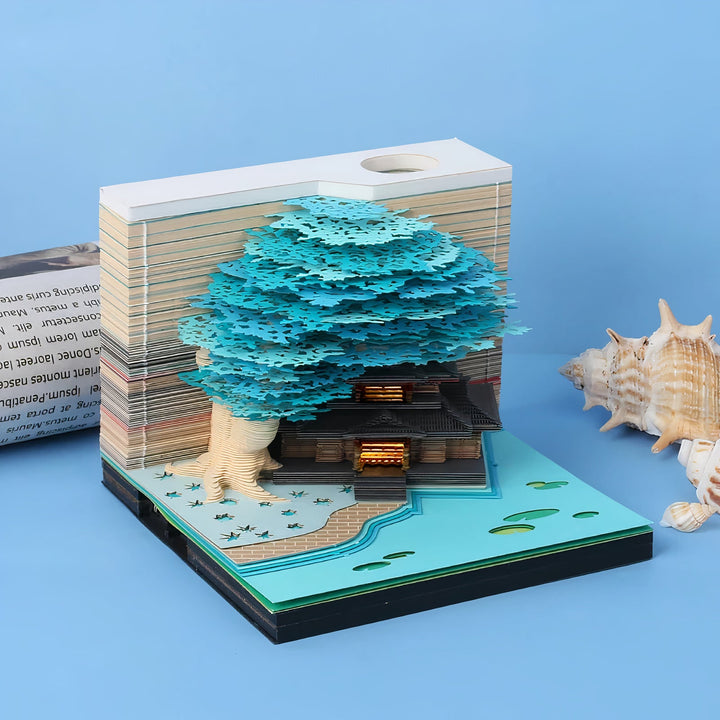 3D Notizblock mit Leuchteffekt | Handgefertigter Papierkunst Kalender mit Schloss-Motiv | Kreatives Schreibtisch-Dekor &amp; Geschenk