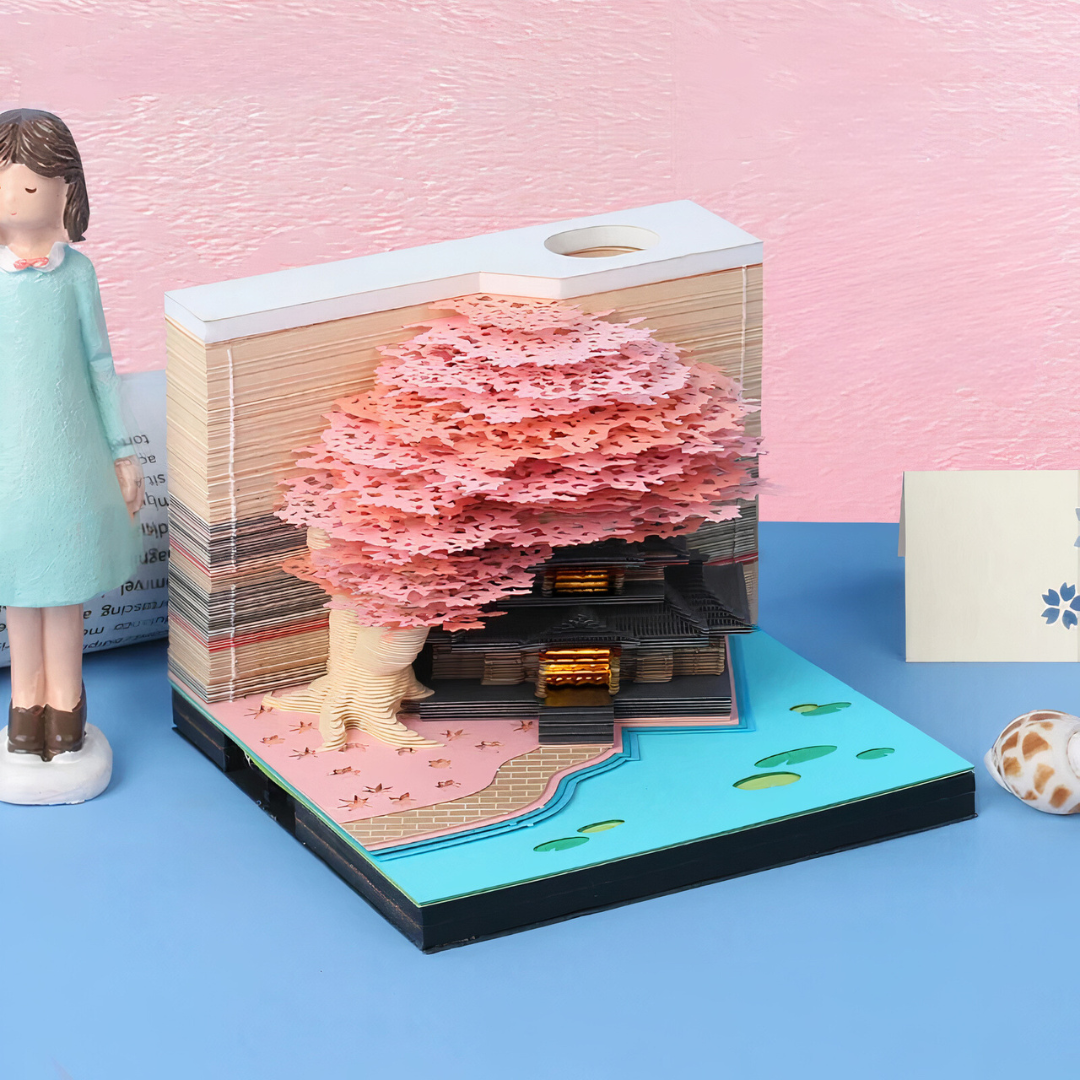 3D Notizblock mit Leuchteffekt | Handgefertigter Papierkunst Kalender mit Schloss-Motiv | Kreatives Schreibtisch-Dekor &amp; Geschenk