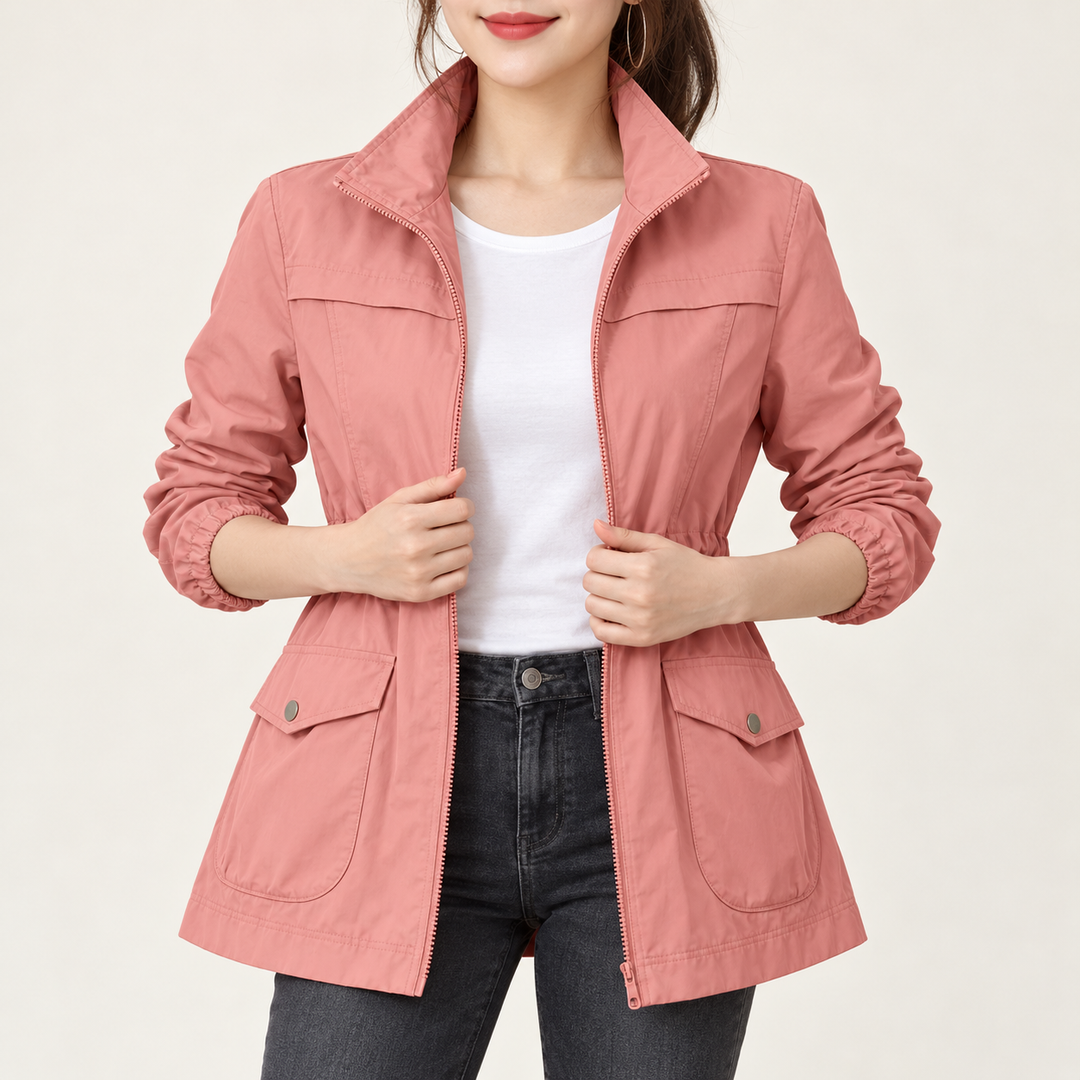 Damen leichte Übergangsjacke mit Reißverschluss | Windabweisende Freizeitjacke mit dünnem Stoff für Frühling, Herbst und milde Tage
