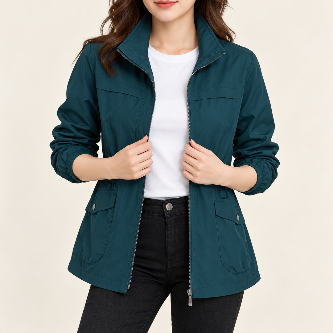 Damen leichte Übergangsjacke mit Reißverschluss | Windabweisende Freizeitjacke mit dünnem Stoff für Frühling, Herbst und milde Tage