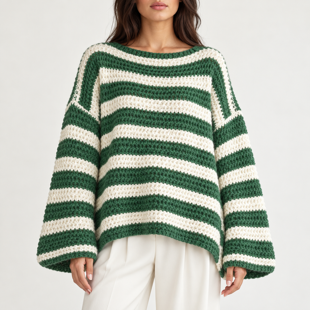 Damen Oversized Pullover mit Streifenmuster | Weicher Strickpullover mit lockerem Schnitt für Herbst, Winter und Freizeit