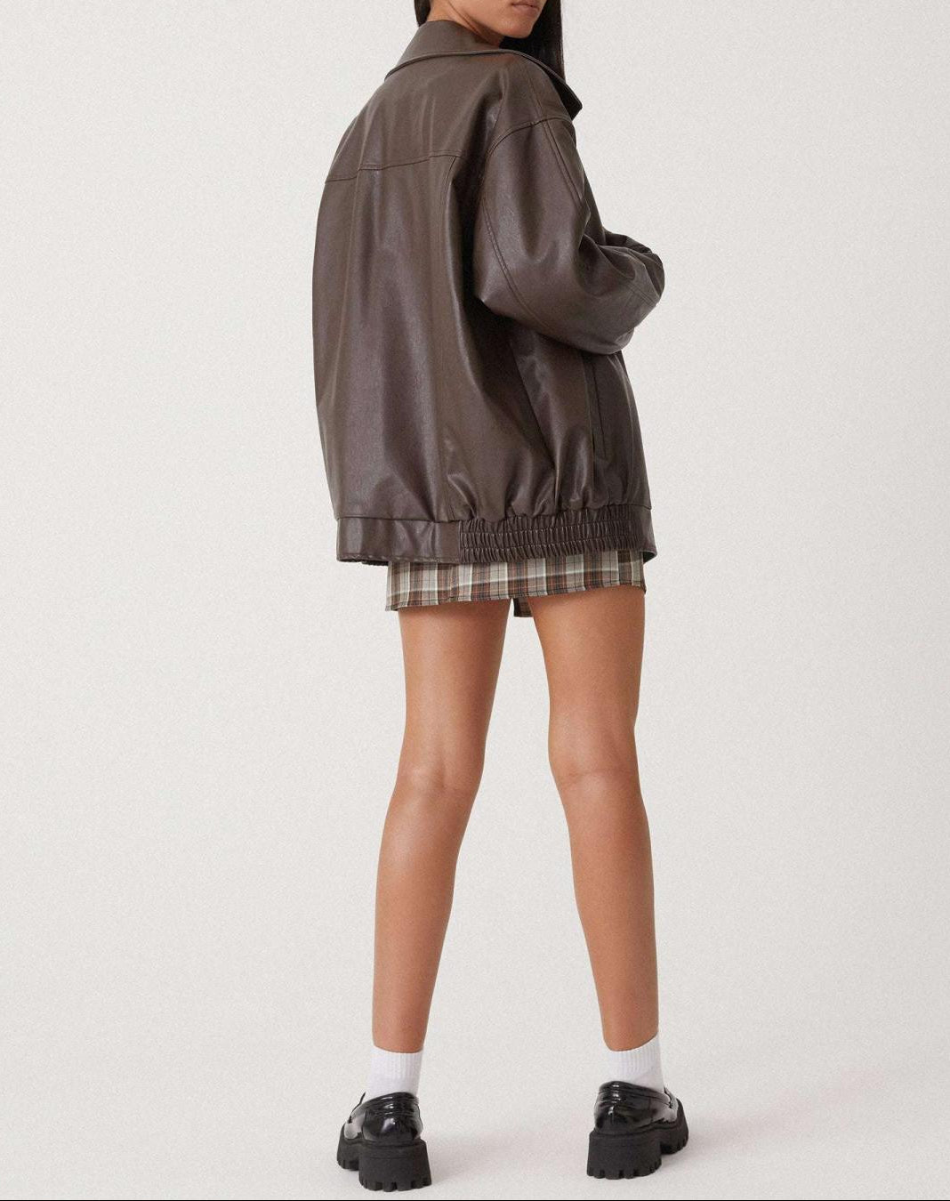 Damen Oversize Lederjacke im Vintage-Stil | Lässige Jacke mit überschnittenen Schultern und weicher Innenseite für Alltag