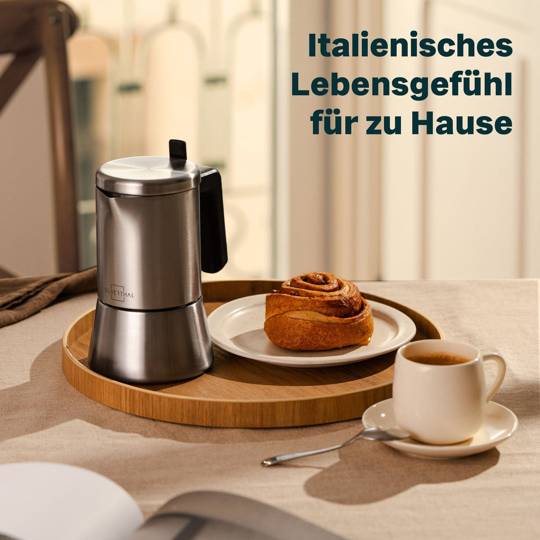 Espressokocher-Set | 3-teilig mit manueller Kaffeemühle, Milchaufschäumer und Zubehör für bis zu 6 Tassen