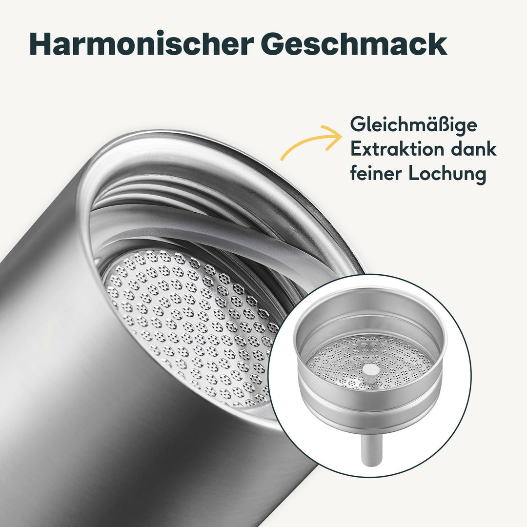 Espressokocher-Set | 3-teilig mit manueller Kaffeemühle, Milchaufschäumer und Zubehör für bis zu 6 Tassen